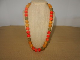 Cute vintage bohemian multi color pastel wooden beaded necklace - $10.00
