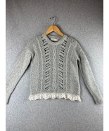 Abercrombie Kids Cable Knitted Sweater Girls size 13/14 lace Trim Gray - $14.87