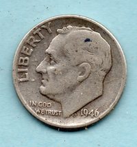 1946  Roosevelt Dime - 90% Silver - Circulated Moderate Wear - $9.99
