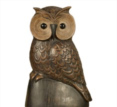 Owl Figurine 10" Carved Wood Look Wild Bird Nature Forest Shelf Table Decor Gift image 1