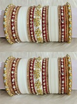 Indian Bollywood White Traditional Bangles Chudi Chuda Bridal Kundan Jew... - $66.92
