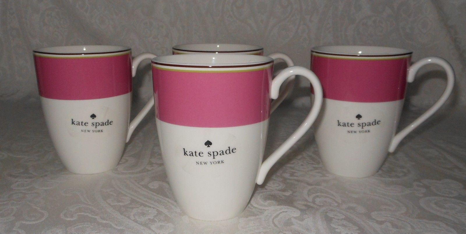 4 Kate Spade Lenox Rutherford Circle Pink Coffee Tea Mugs 14 Ounce NWT