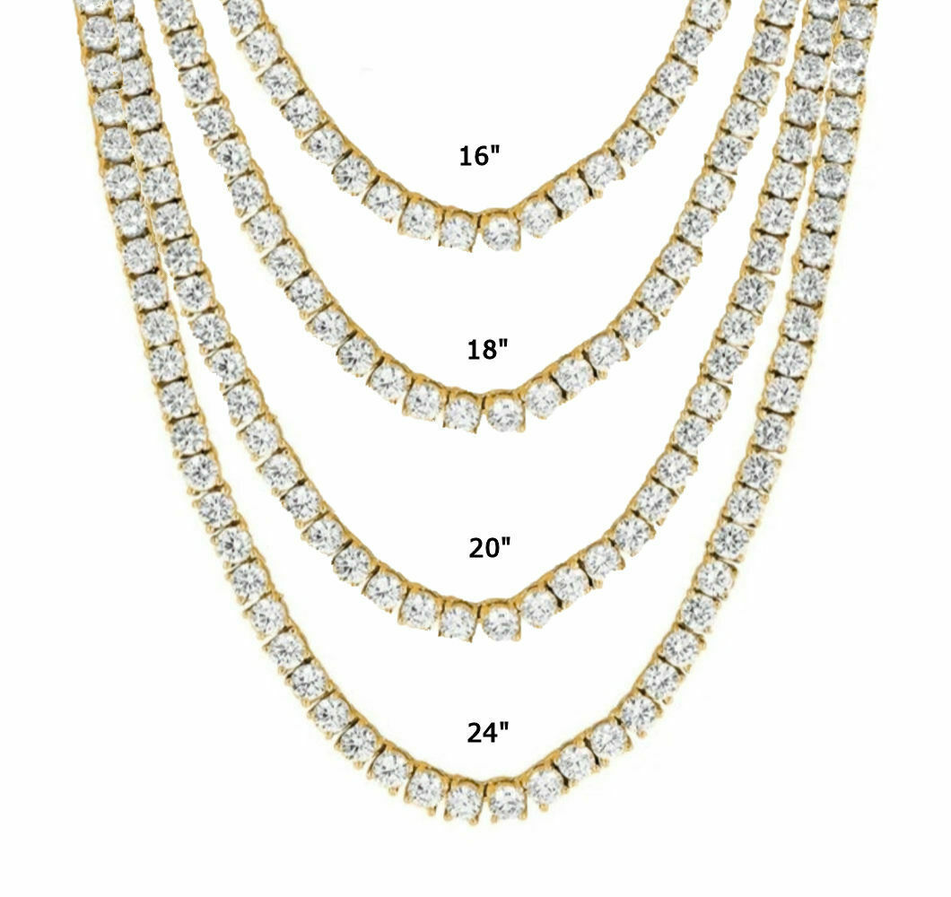 14K Yellow Gold Plated 5mm CZ Tennis Necklace Bling Iced Chain 16 - 24