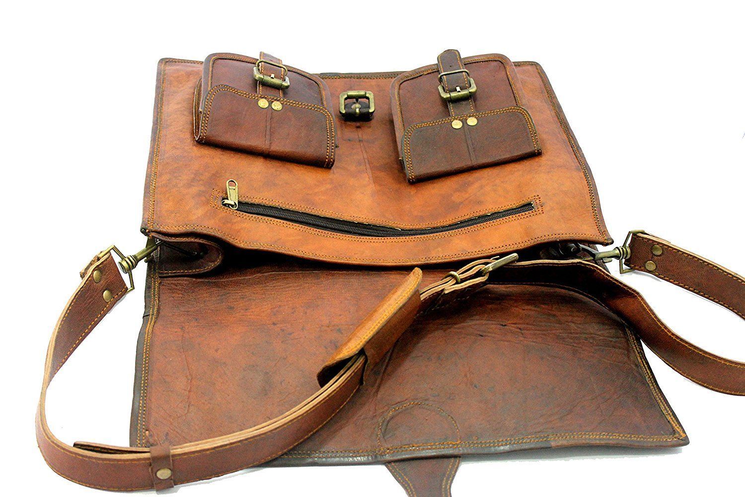 Mens Genuine Leather Vintage Look Laptop Messenger Bag 16 Inch Wide ...