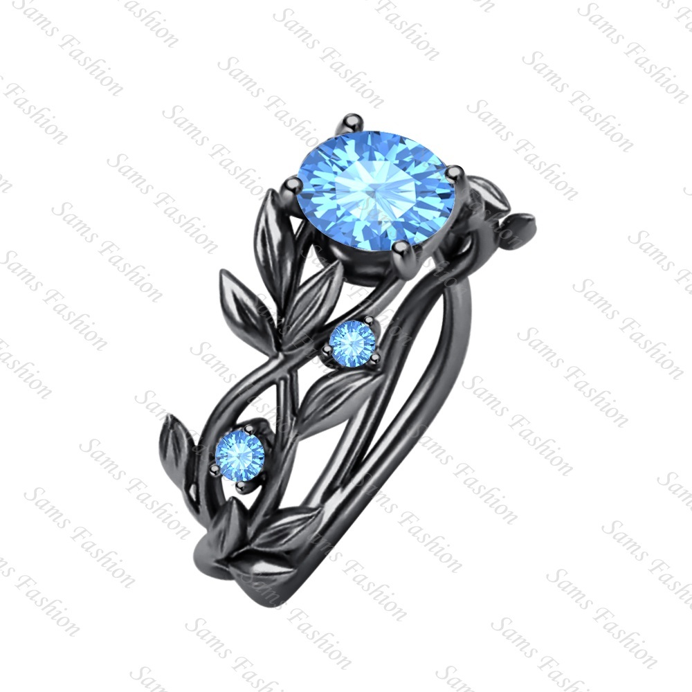 2Ct Blue Topaz Leaves Round Cut Rose Gold Over .925 Sterling SilverF for Womens