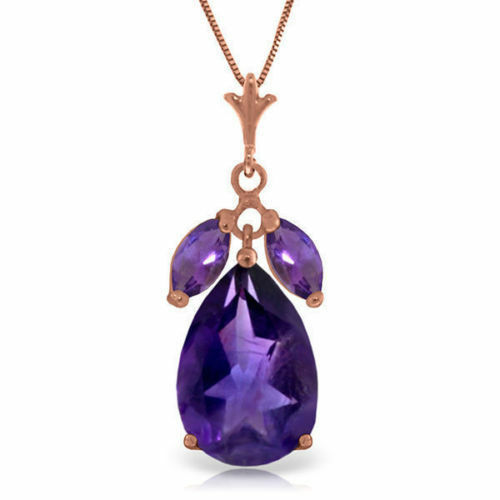 Genuine Purple Amethyst Gemstones Pendant 18" Necklace In 14K Rose Gold - $476.74