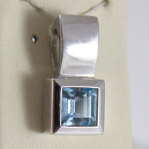 SOLID 18K WHITE GOLD PENDANT, BLUE TOPAZ CT 1.5 PRINCESS CUT MADE IN ITALY image 1