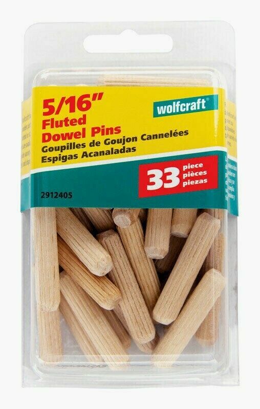Wolfcraft FLUTED DOWEL PINS 5/16 Natural 33pc Accurate Furniture Repair 2912405