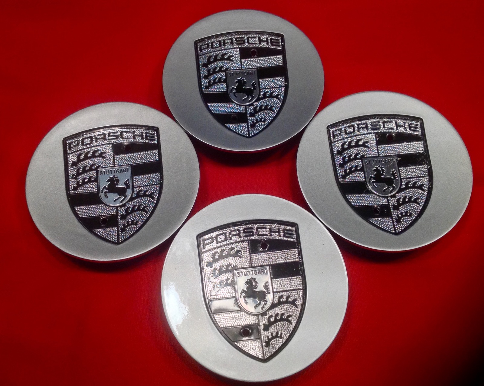 Porsche Silver center caps set of 4 Wheel Center Caps