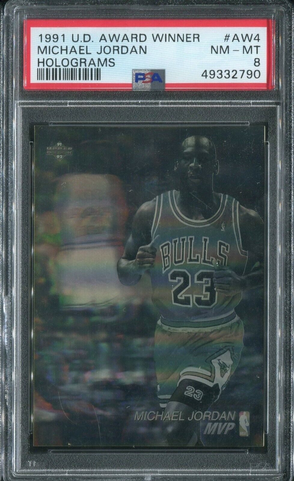 1991 UD AWARD WINNER HOLOGRAMS MICHAEL JORDAN AW4 CHICAGO BULLS NMMT PSA 8 B Trading Card