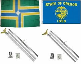 3x5 City of Portland & State of Oregon Flag & 2 Aluminum Pole Kit Sets 3'x5' - $36.94