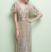 GOLD Maxi Sequin Dress Cap Sleeve High Waist Retro Style Plus Size Sequin Dress image 7
