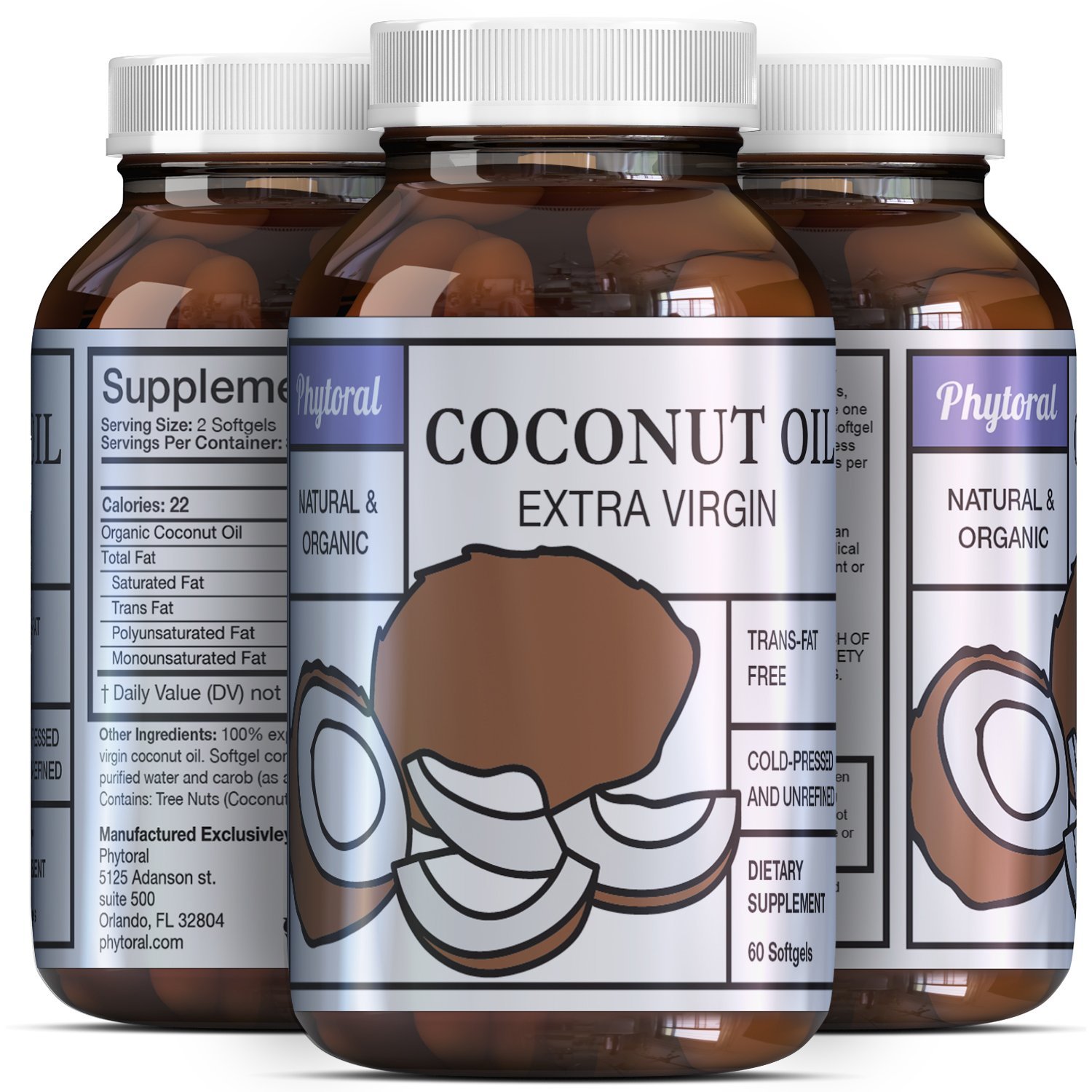 Coconut Oil Capsules 2000 mg Pure Extra Virgin Source of MCT