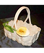 Cream Rectangular Ceramic White Basket w/ Yellow Flower ( Italy ) AA2 - $89.95