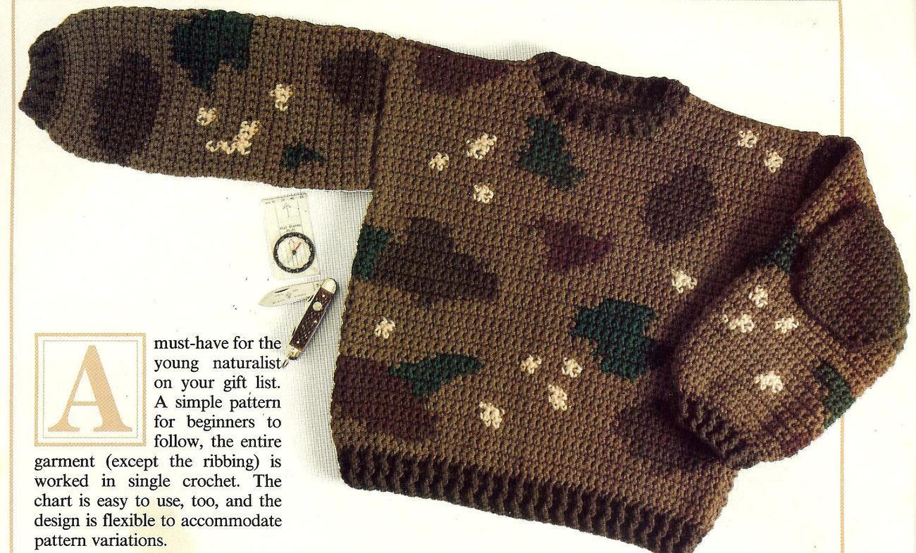 Childs Camouflage Sweater Crochet Pattern - $1.99