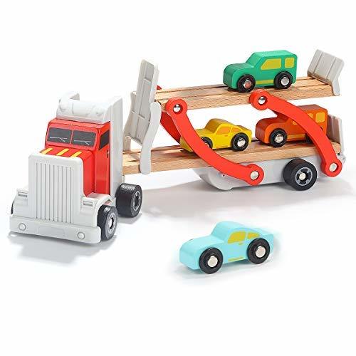 TOP BRIGHT Wooden Trucks Car Toys for 3 4 Year Olds Boys Montessori