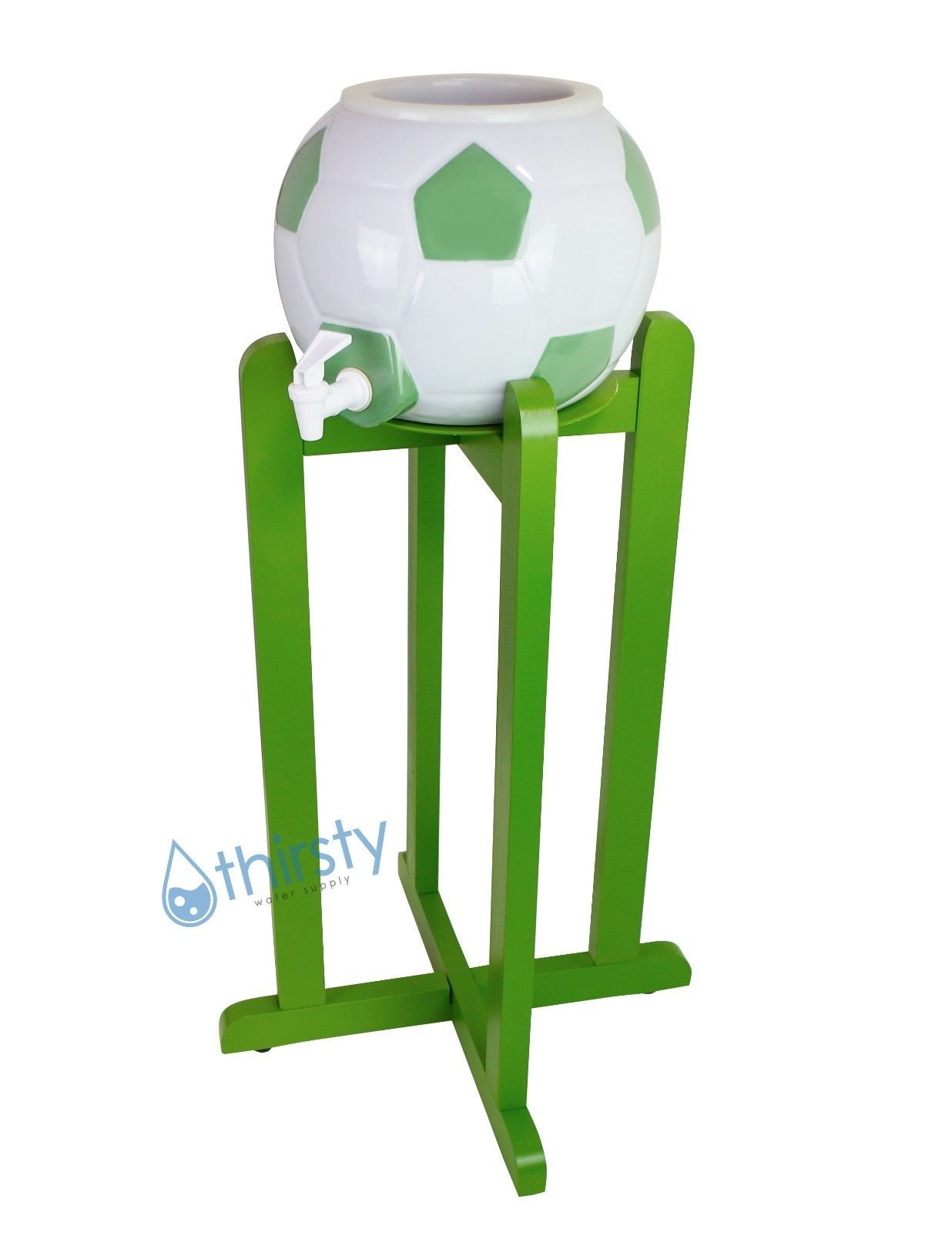 Green Water Crock & Floor Stand Combo Set Porcelain Wood Faucet Spigot Dispenser Plumbing