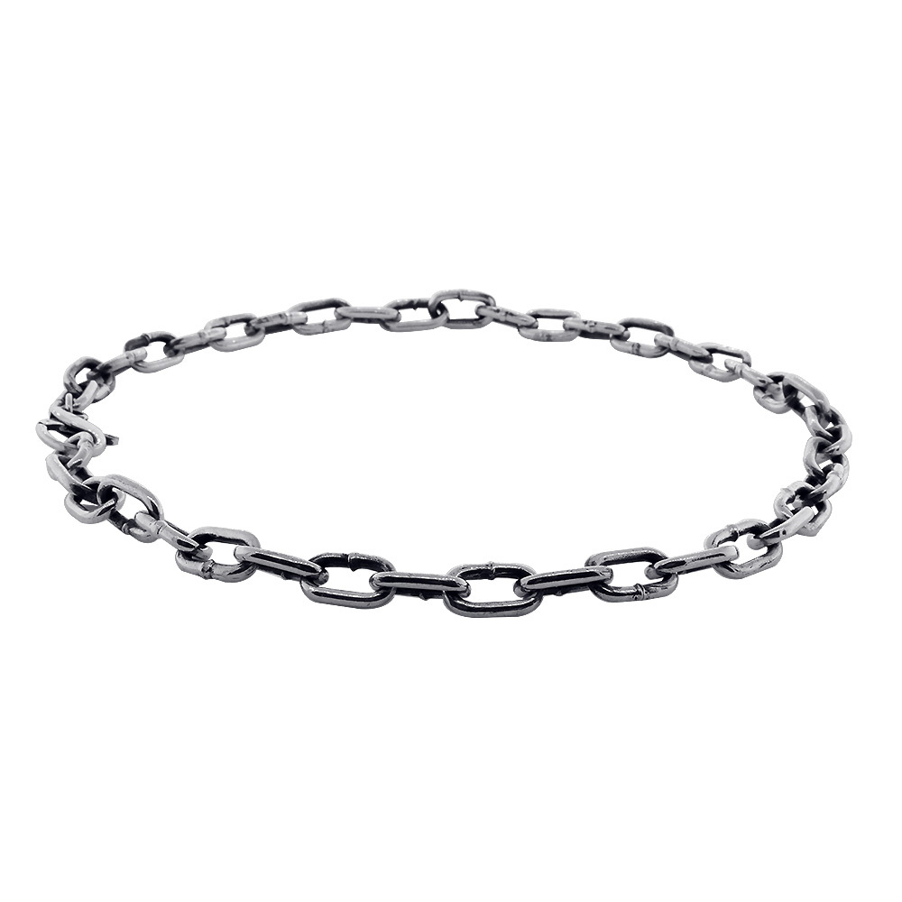 Mens Hardware Oval Link Chain with Black, 22 Inches Long in 14K White