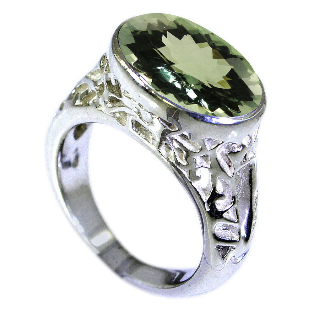 Natural Green Amethyst Stones Rings For Men 925 Sterling Silver Jewelry
