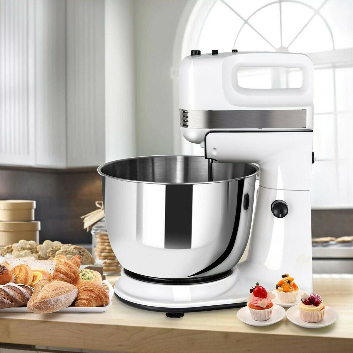 STAND MIXER WITH DOUGH HOOKS BEATERS 5 SPEED 250W STAINLESS STEEL BOWL