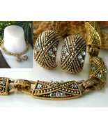 Vintage Choker Necklace Earrings Demi Parure Goldtone AB Rhinestones - $28.95