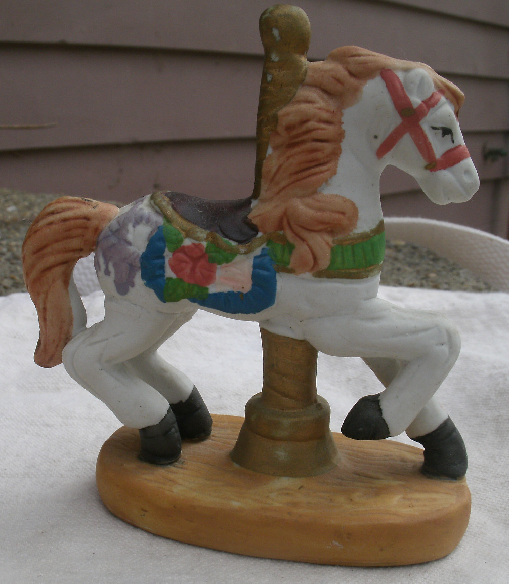 Vintage Carousel Horse Figurine,porcelain,1980s,white & brown merry go round Figurines