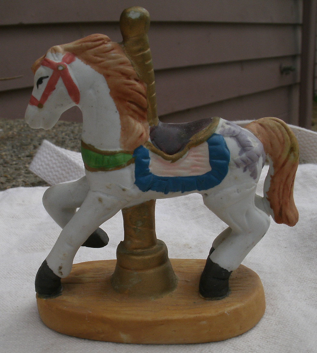 Vintage Carousel Horse Figurine,porcelain,1980s,white & brown merry go round Figurines