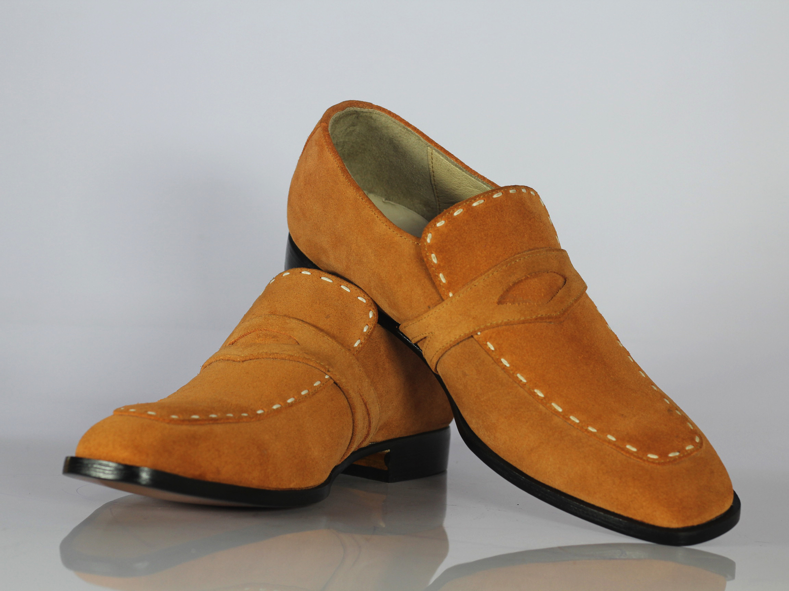 Handmade Men's Tan Suede Penny Loafers, Men Designer Dress Fashion Loafer Shoes