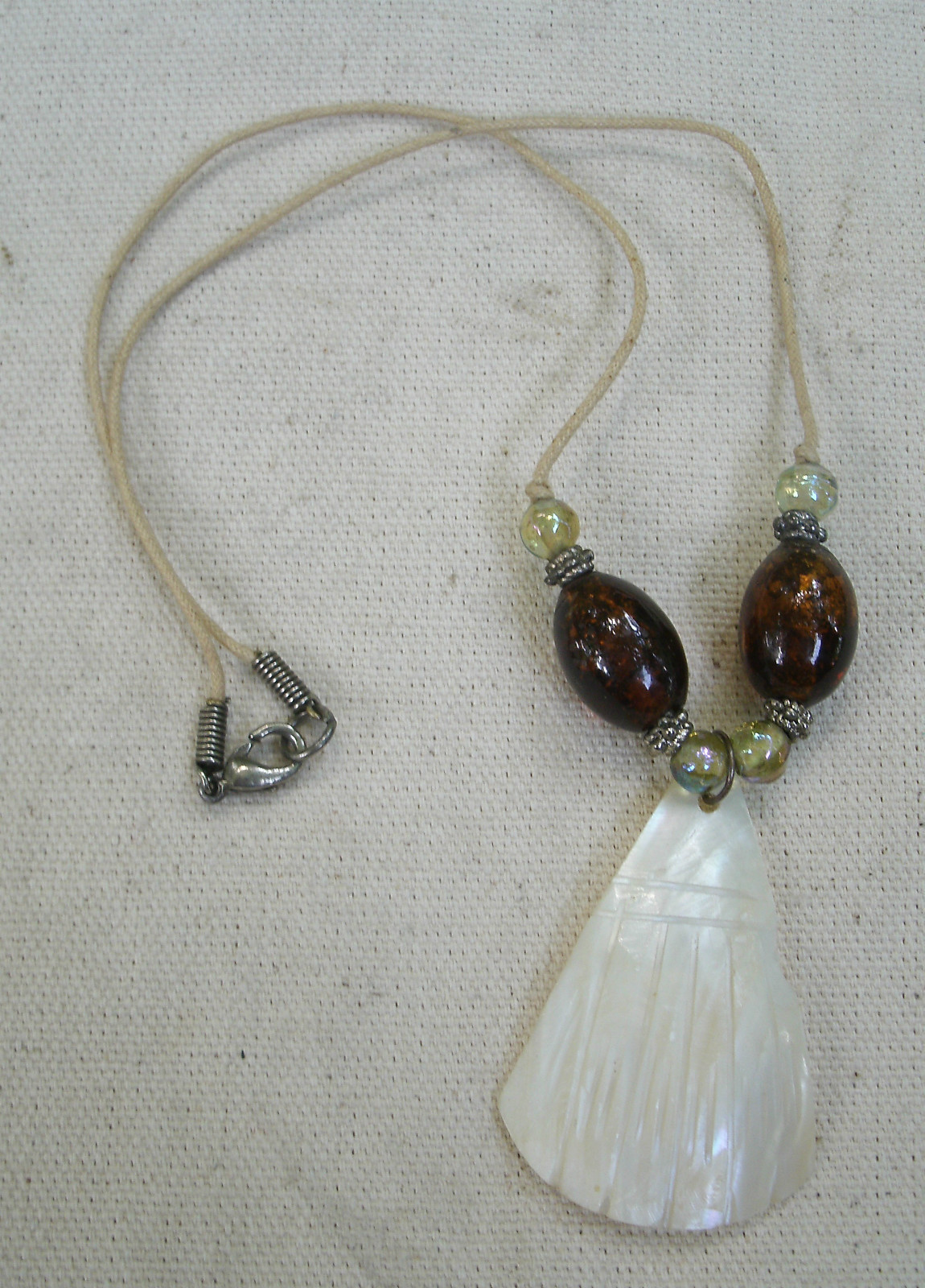 Handmade MOP Shell Necklace w/handmade glass beads,natural cord seashell,ocean Necklaces