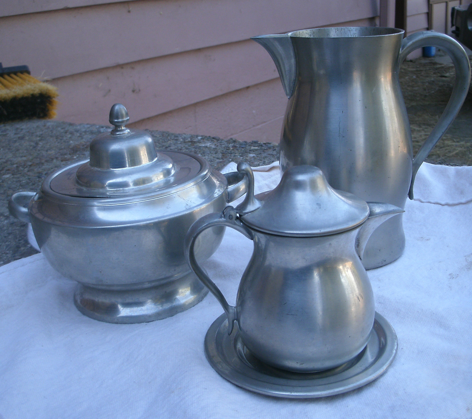 Vintage Woodbury Pewter Beverage Set,1950s pitcher, creamer, sugar