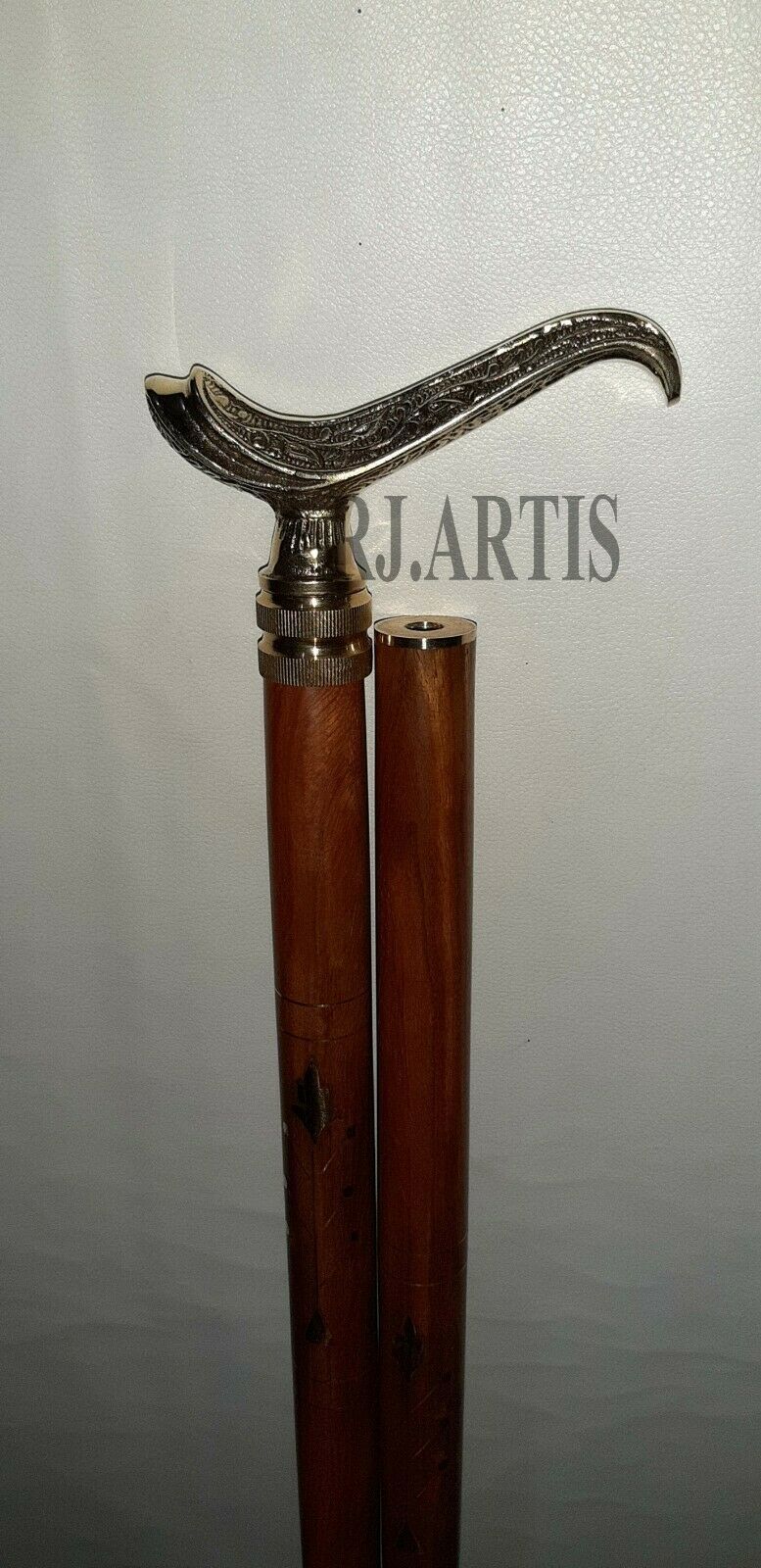 Victorian Walking Stick Solid Brass Royal Head Handle Wooden Walking Stick Cane Canes 9696