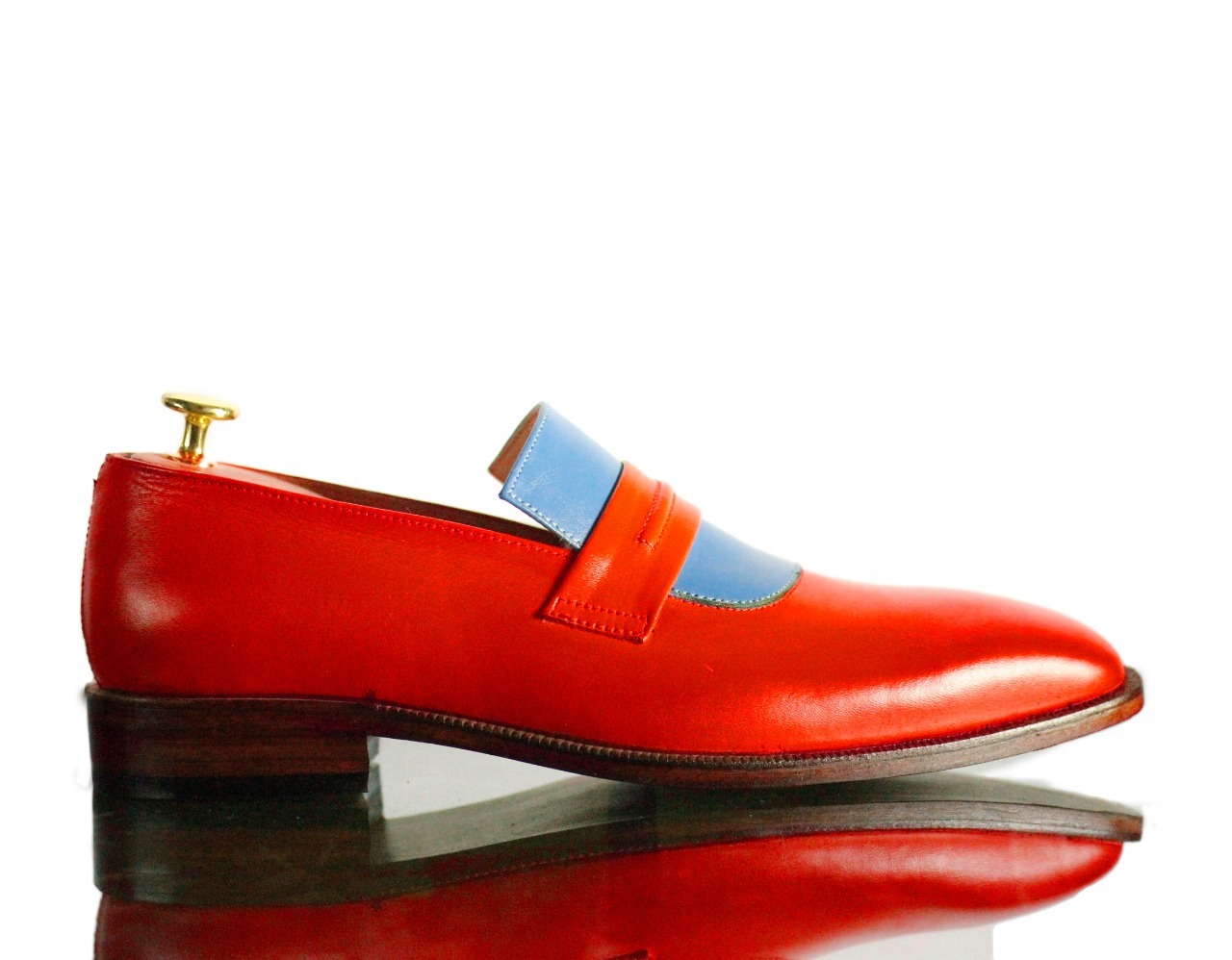 Handmade Men's Burgundy Blue Leather Penny Loafer Shoes, Men Dress Fashion Shoes