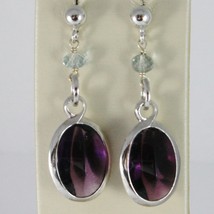 EARRINGS SILVER 925 RHODIUM WITH ZIRCON CUBIC PURPLE AND AQUAMARINE image 1