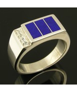 Lapis Inlay Ring with White Sapphire Accents in Sterling Silver - $450.00
