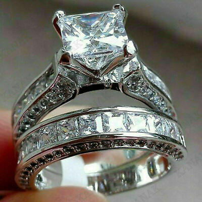 Art Deco Engagement Wedding Ring 3.20Ct VVS1 Emerald Diamond 14k White Gold Over