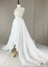 White High Low Tulle Skirt Outfit White Bridal Wedding Skirt Train Plus Size image 7