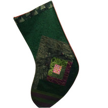 Christmas Stocking Patchwork Green Purple Pink Handmade Quilted 22” - $22.94