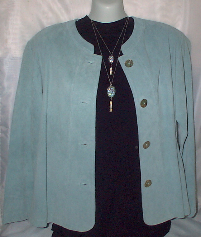 Shirt Jacket Suede Leather Turquoise Small Misses Coats & Jackets