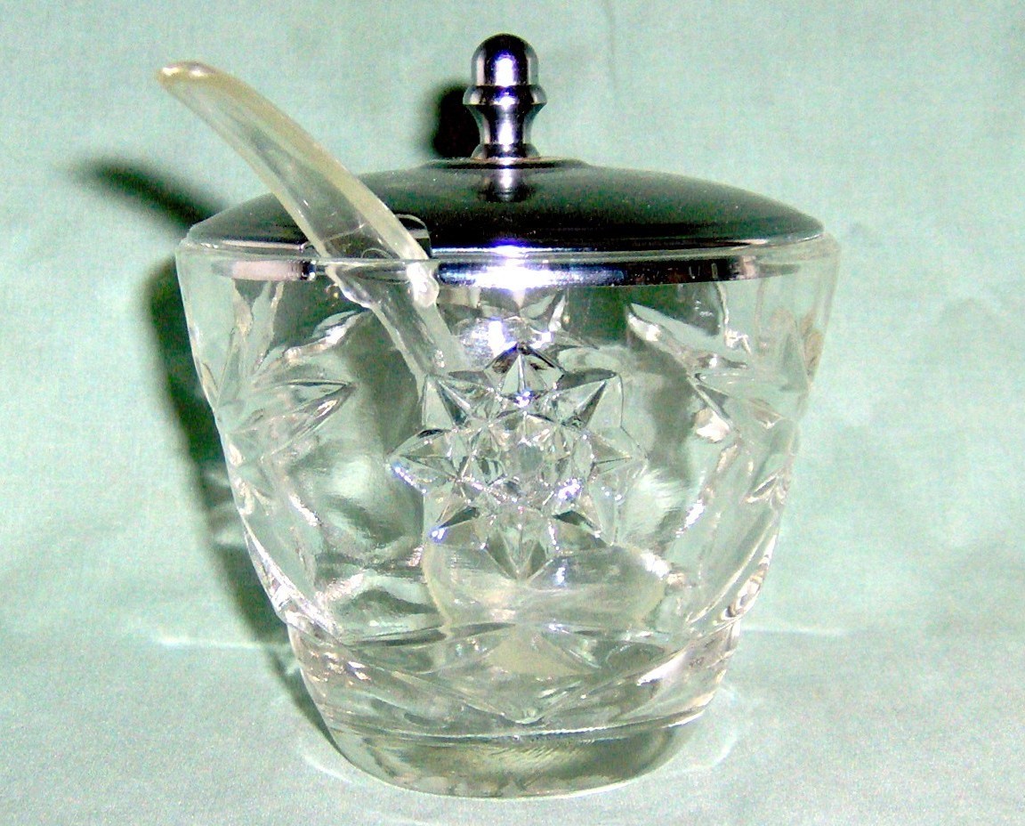 Vintage Cut Glass Jam/Jelly/Marmalade Jar with Metal Lid Unknown Maker