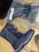 Lands End Youth Girls Size 7 Snowflake Ins Snow Boots W/ Purple Trim/ Laces - $37.52
