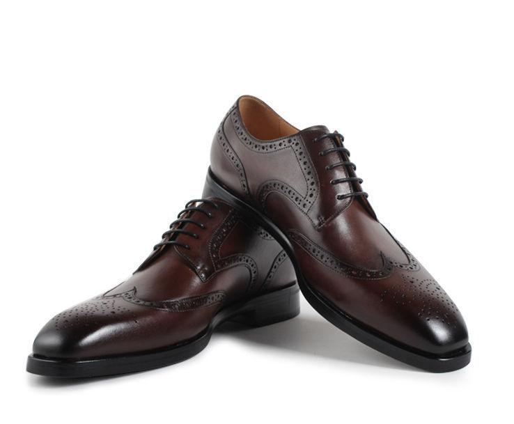 Wing Tip Burnished Brogue Toe Oxford Handmade Genuine Leather Classical Shoes