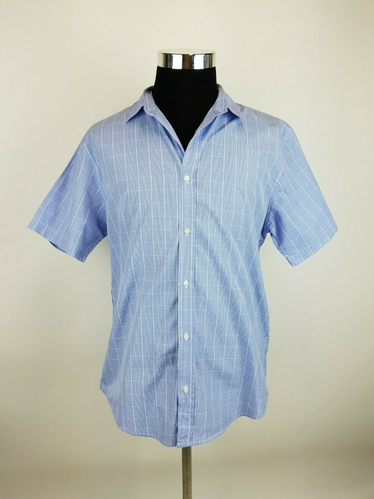 Frank & Eileen Shirt Mens Large Button Up Front Blue Plaid Short Sleeve ...