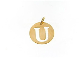 18K YELLOW GOLD LUSTER ROUND MEDAL WITH LETTER U MADE IN ITALY DIAMETER 0.5 IN image 1