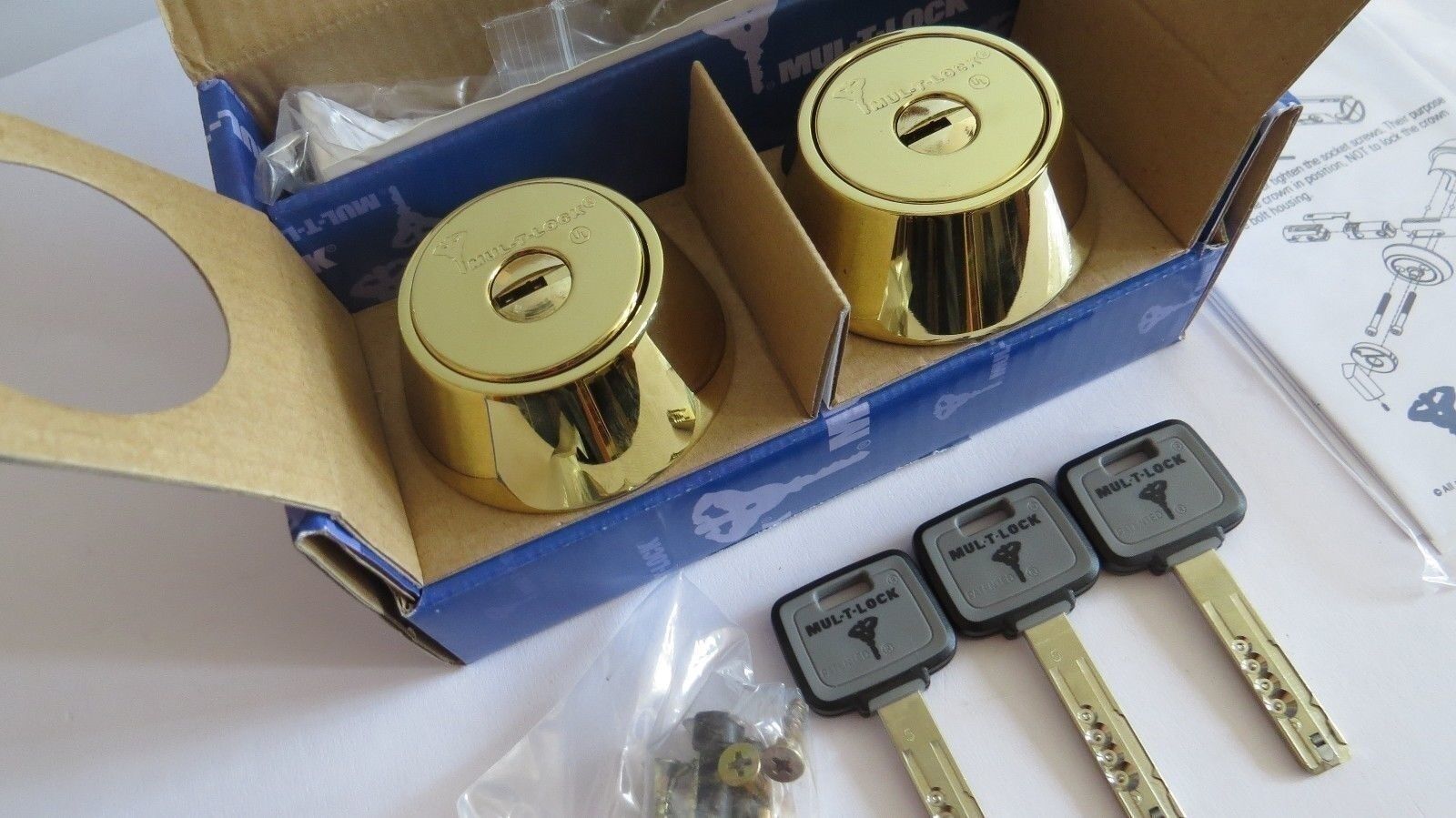 Mul T Lock MT5+ Deadbolt Hercular Double Cylinder 3 Keys -BRIGHT BRASS ...