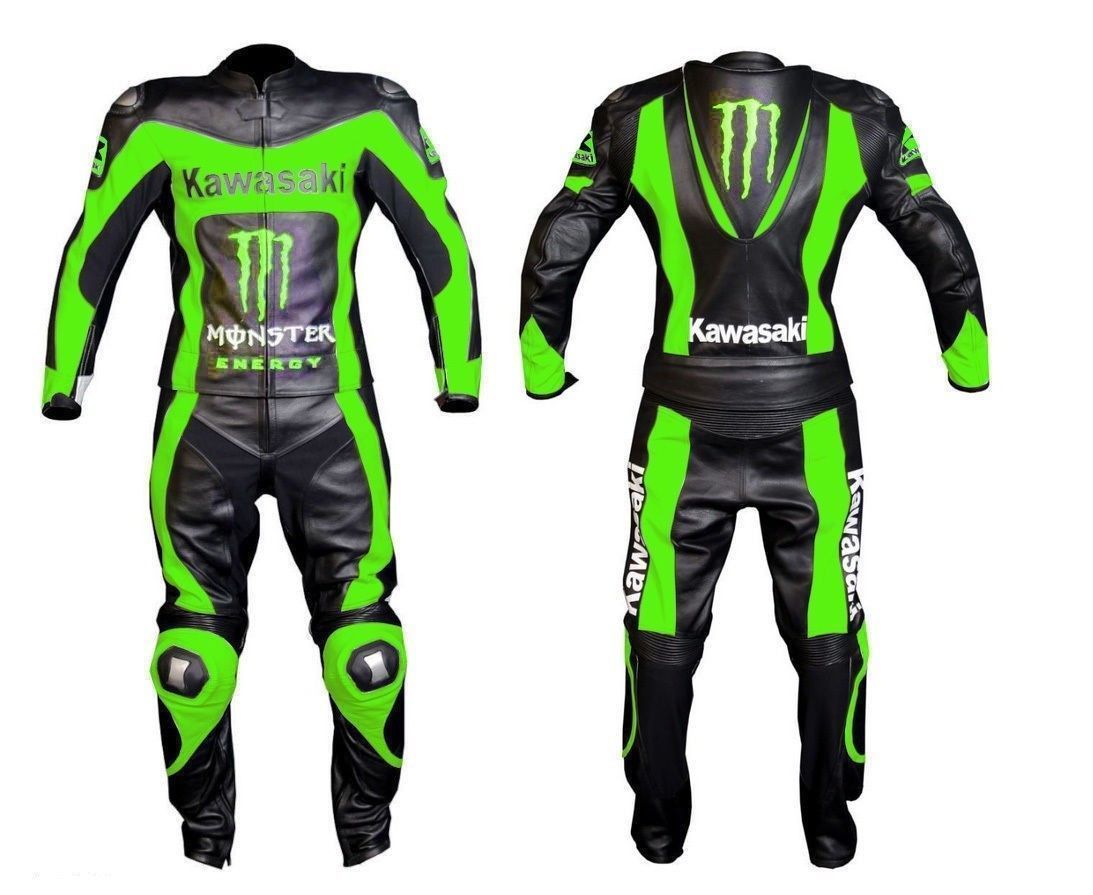Men Kawasaki Green Monster Ninja Racing Motorcycle Leather Suit with