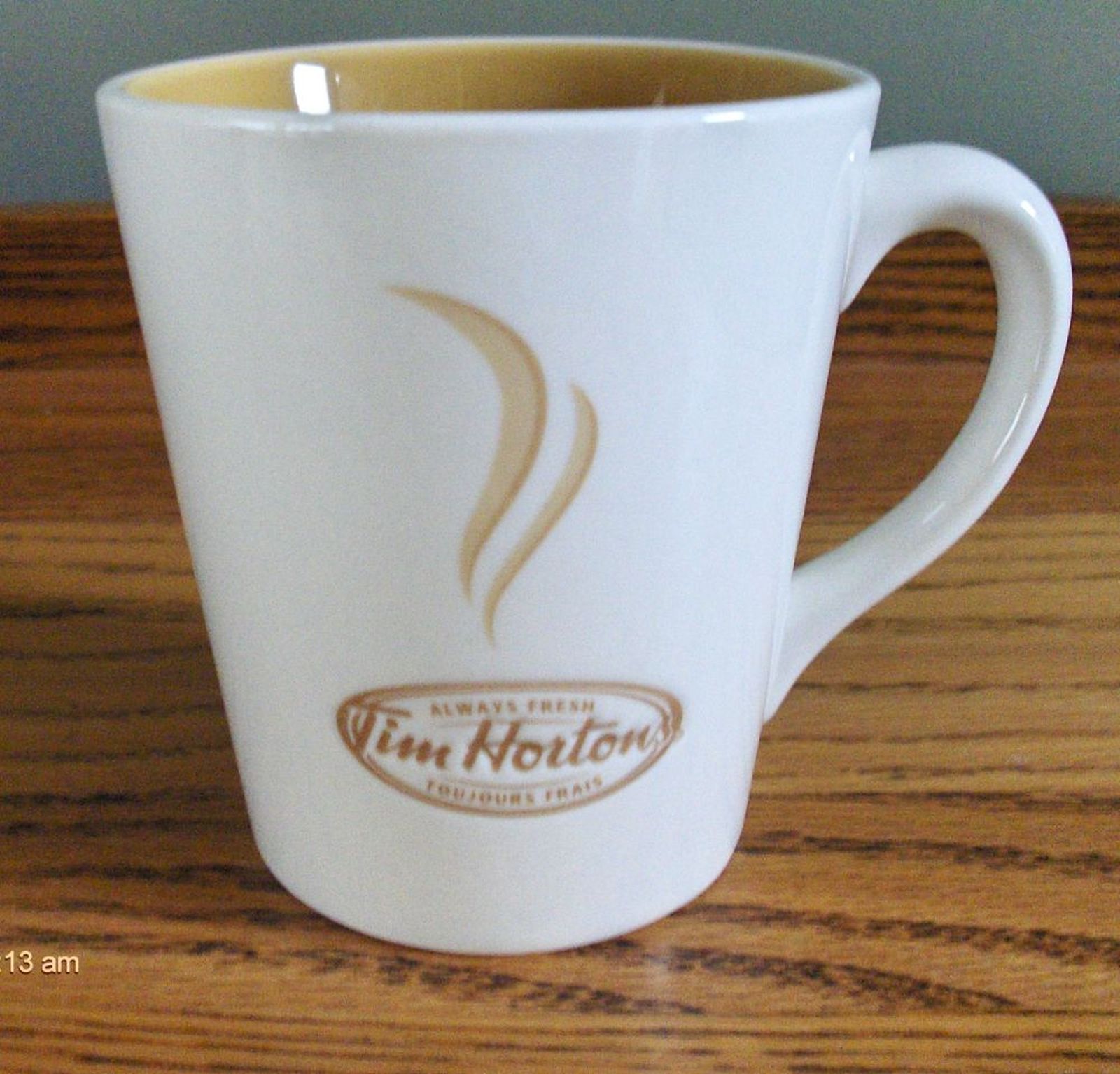 NEW TIM HORTON/'S TEA COFFEE CUP AND SAUCER SET BEIGE ALWAYS FRESH CANADA 2006