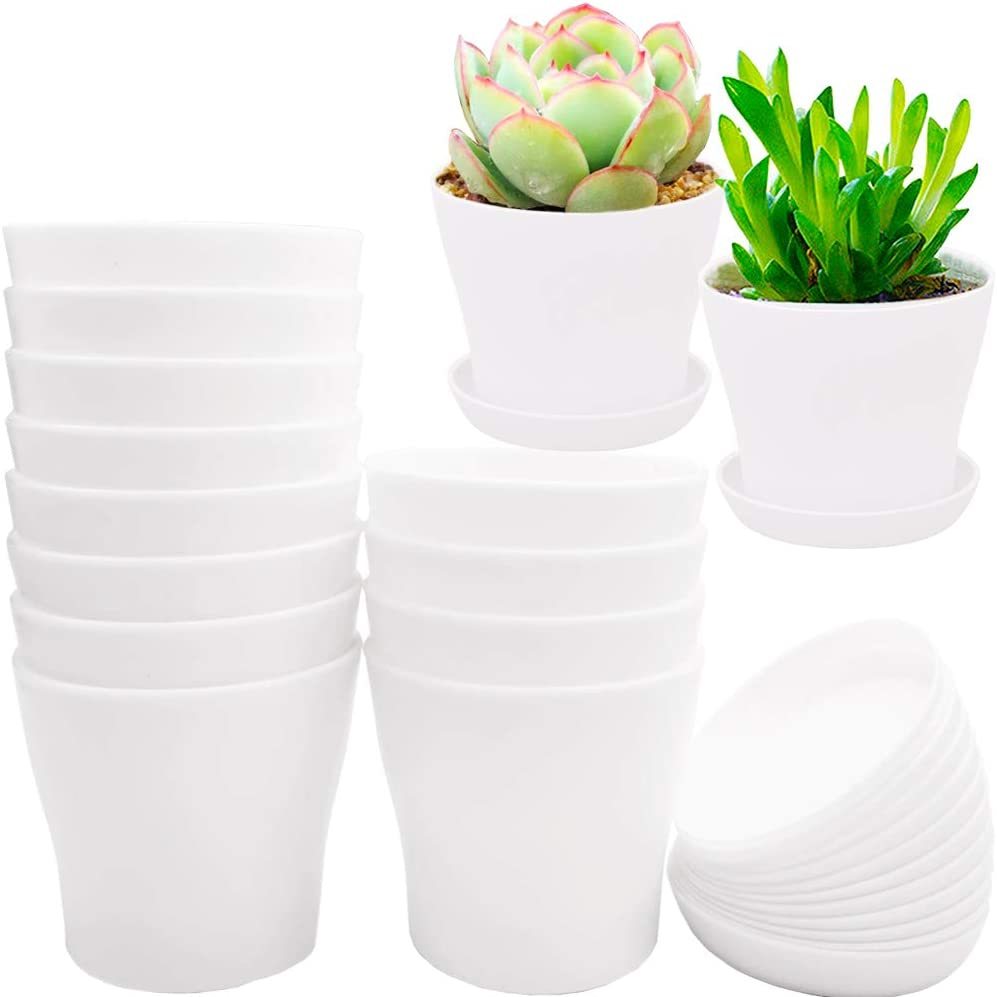Primary image for 12 Pack 4 Inch White Plastic Planters,Round Flower Plant, Flowers And Cactus