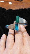 Nice Sterling Silver Turquoise And Malachite Clamper Bracelet Made In Ol... - £78.91 GBP