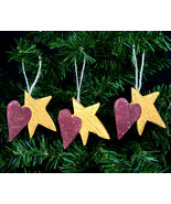 Set of 3 Country Wooden Heart and Star Christmas Ornament - $8.98