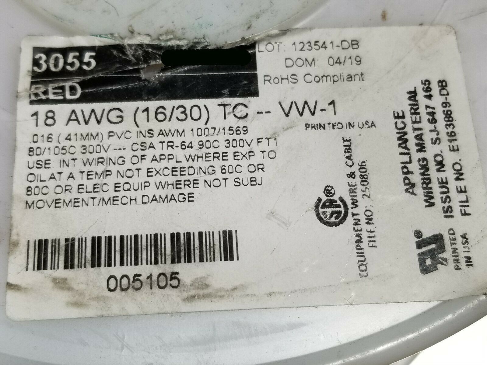 Alpha Wire 3055 18awg Tinned Copper Hook Up Wire 300V 105C MTW TEW RED /100ft